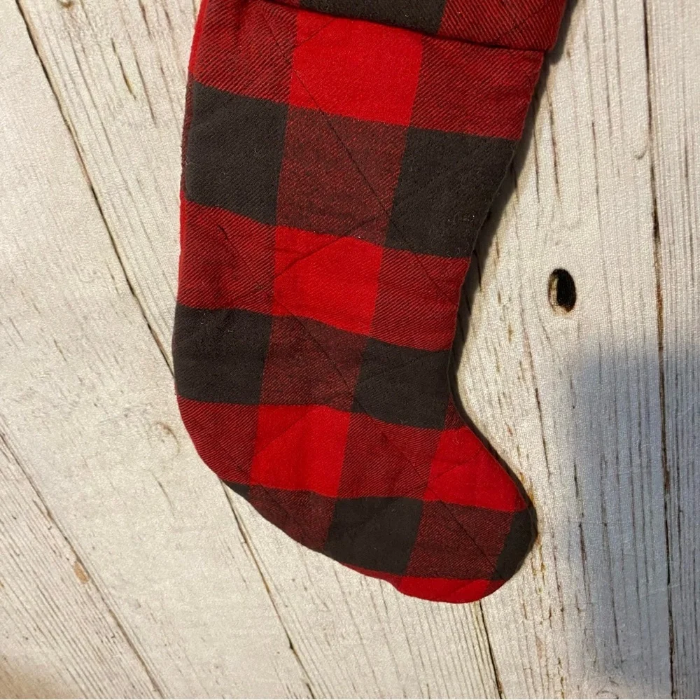 Target Christmas Stocking Red Black Buffalo Check Plaid Cotton Made India 2016